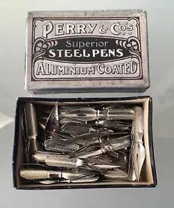 Vintage Box of Perry & Co No 227 & No 2202 Aluminium Coated Pen Nibs 70 Nibs - Picture 1 of 10
