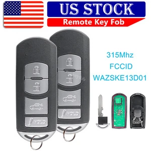 2 Replacement Smart Key Fob for 2014 - 2018 MAZDA 3 6 MX-5 MIATA WAZSKE13D01 - Picture 1 of 7