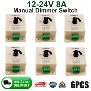 6Pcs Manual Dimmer Switch for LED Strip Light, 12V 8A Mountable with Terminals - Picture 1 of 7