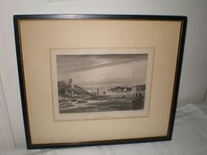 1850 Johann Poppel Wilhelm Heine Impresión NUEVA YORK BAY Faro de Staten Island - Imagen 1 de 6