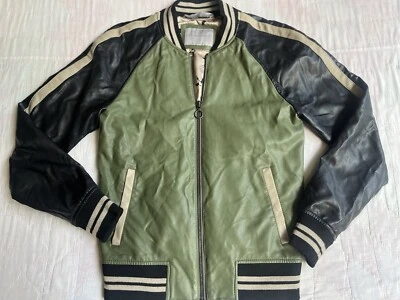 Zara человек Sz M полный молнии зеленый искусственной кожи Bomber Varsity стиль куртка птица с подкладкой - Изображение 1 из 4