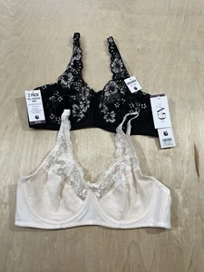 2 PACK GLORIA VANDERBILT Women's Sz 36B Full Coverage Bras Underwire Black/nude - Picture 1 of 12