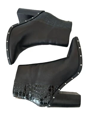 Botines Aldo Talla 7M Cuero Negro Cremallera Trasera Punta Tacón Bloque Detalle de Tachuelas Foto 1 de 4