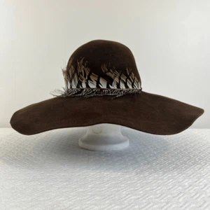 Eugenia Kim Women's Domesticated Rabbit Hair Trimmed Feather Band Large Brim Hat - Picture 1 of 15