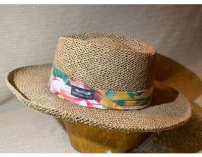 Vintage Original Panama Jack Floral Band Woven Straw Hat Size Medium USA Made - Image 1 of 4