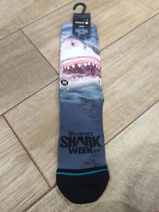 Calcetines Stance Discovery Channel Shark Week blancos nacarados informales Crew L 9-13 nuevos con etiquetas - Imagen 1 de 5
