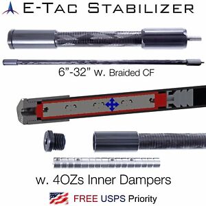 E-Tac Stabilizer with 4 OZs Inner Dampers- Braided Carbon Fiber Bar. 7075 Alumin
