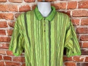 neon green vintage Greg Norman Shark Coogi Style Textured Polo Shirt - sz XL - - Picture 1 of 6