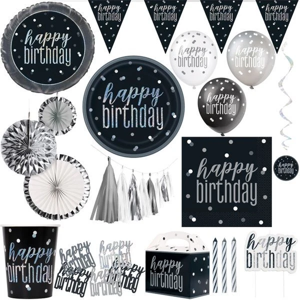Set Di Decorazioni Per Feste Di Compleanno Nero E Argento - Immagine 1 di 1