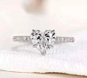 1.20Ct Heart-Cut Moissanite Solitaire Engagement Ring 14K White Gold Plated - Picture 1 of 5