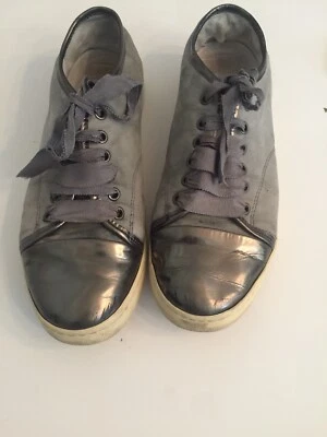 Lanvin Leather Low Top Sneakers Gray Silver Metallic US 7 8 - Image 1 of 4