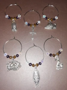 Easter Wine Glass Charms Set of 6 Christian Religious Drink Markers NEW - Picture 1 of 6