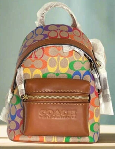 Coach Charter Backpack 18 Rainbow Signature Brown Leather Small Pride Org Pkg - Picture 1 of 10