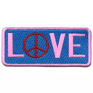 Hippie Love Script With Peace Sign Embroidered Iron On Patch - Picture 1 of 2