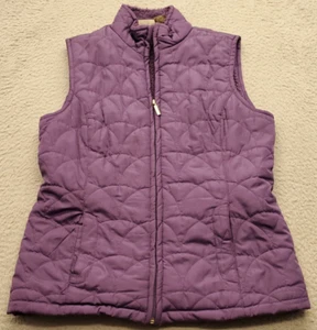 Jane Ashley Puffer Vest Women Petite Medium Purple Sherpa Lined Quilted Full Zip - Picture 1 of 8