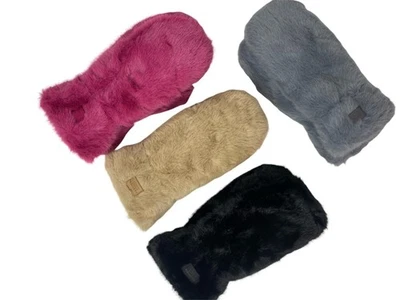 Fäustlinge Damen/Herren einfarbig, warme kuschelige Faust- Handschuhe Kunstfell - Bild 1 von 4