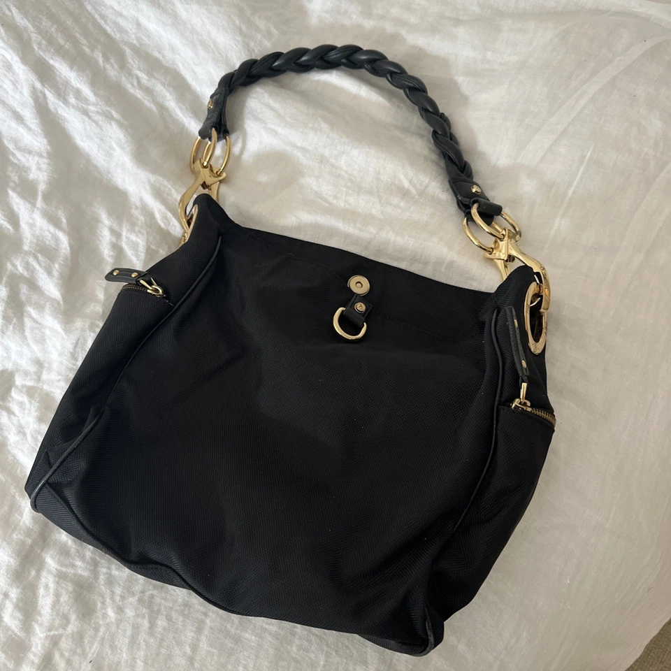 Cartera hobo de nailon negra JPK Paris 75 con correa de hombro trenzada de cuero extraíble Foto 1 de 4