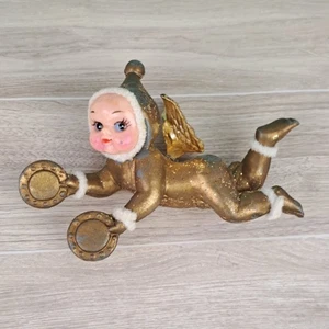 Così com'è: Vintage Baby Cherubino Angelo Ornamento Kewpie Pixie Ornamento Tono Oro  - Foto 1 di 10