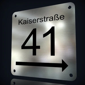 EDELSTAHL HAUSNUMMER MIT HINWEISPFEIL * VIELE GRÖßEN * LASERGRAVUR NACH WUNSCH - Imagen 1 de 8