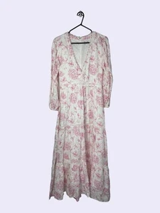 PALM NOOSA Floral Linen Midi Dress - Good Condition, Women's, Pink, Size 8 - Picture 1 of 4