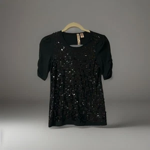 Lidschatten Pailletten Schwarz Kurzarm Shirt M - Bild 1 von 7