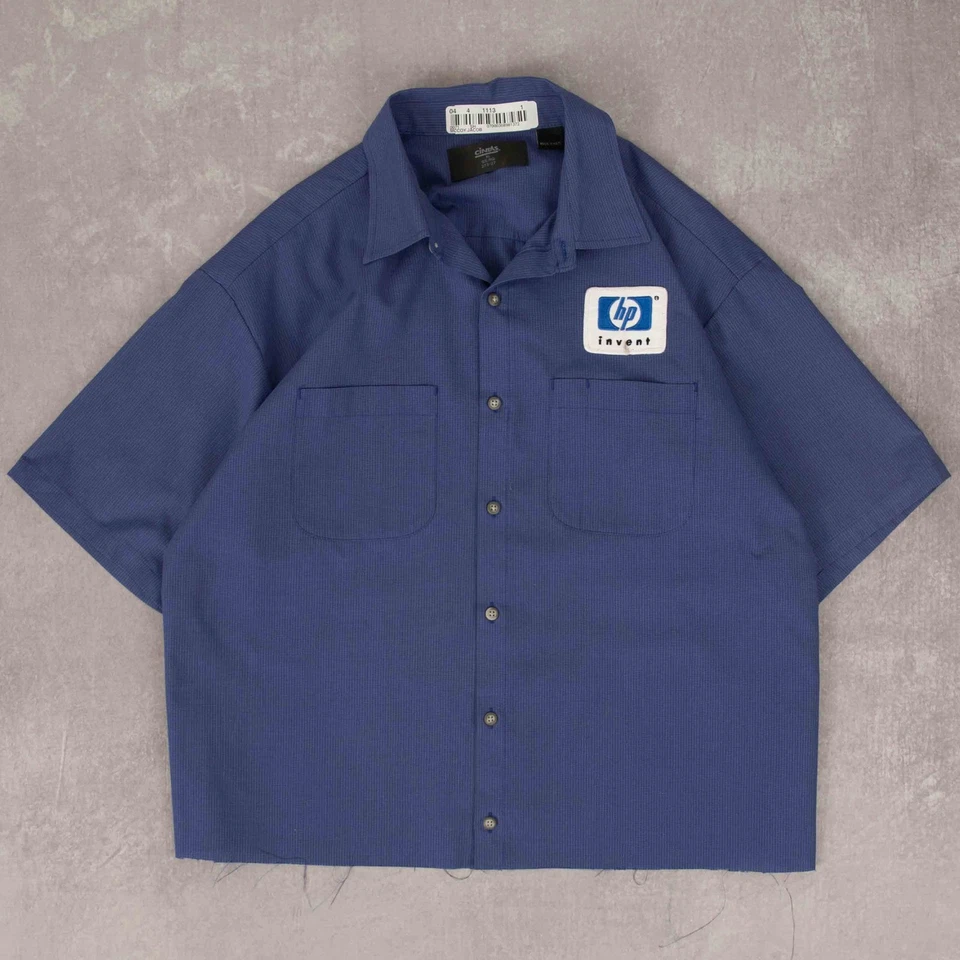 Camisa de trabajo recortada vintage Hp L parche azul para hombre Foto 1 de 4