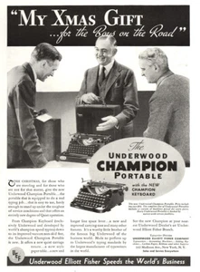 1934 Underwood Champion Portable Typewriter: Xmas Gift Vintage Print Ad - Picture 1 of 1
