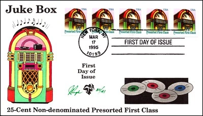 Scott 2911 25 Cents Juke Box Pugh Hand Painted FDC Plate # Coil Strip 30/41 - Image 1 of 2