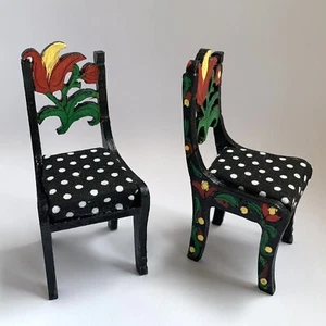 Dollhouse Miniature 2 Chairs 1:12 Scale Tulip Back Wood Dining Set Folk Art - Picture 1 of 3