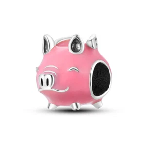 MULA Original Rosa Emaille Nettes Schwein Charm Für Armband 925 Sterling Silber - Picture 1 of 6