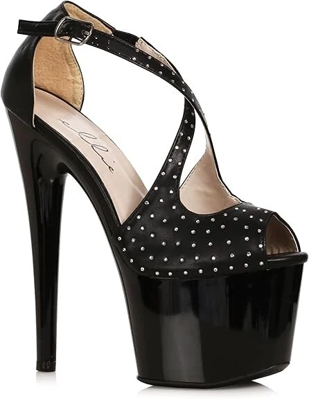 Sandalias de aguja Ellie 7" con tachuelas zapatos para mujer adulta 709-Wicked NEGRO TALLA 8 Foto 1 de 1