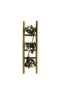 Antiguo broche broche escalera insecto abeja perla zafiro diamante oro 18k 7,8 g 2" - Imagen 1 de 11