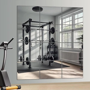 Home Gym Mirrors for Gym, 12Pcs 14" × 12" HD Glass Mirror Tiles, Self Adhesive F - Picture 1 of 12