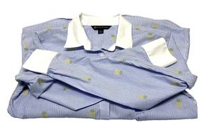Brooks Brothers Hemd Damen Gr. 4 blau weiß gestreift Oxford bestickt Ananas - Bild 1 von 21