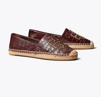 Tory Burch Ines Plum/Gold Croc Embossed Flat Espadrilles. Sz 9.5 NIB! - Image 1 of 4