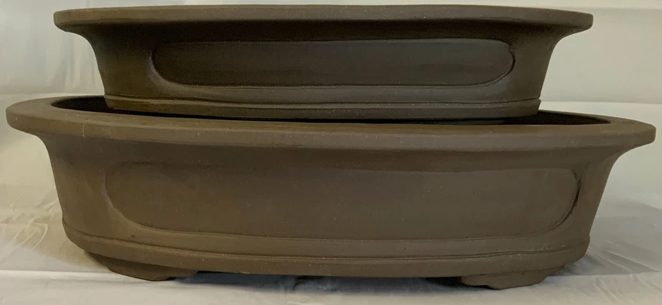 Unglazed Yixing Bonsai Pots Oval 20" & 16" - Image 1 of 1