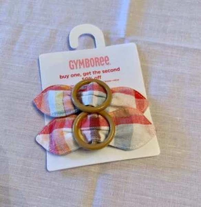 Gymboree Island Getaway Madras Plaid Ring Bow Barrettes 2pk NWT - Picture 1 of 1