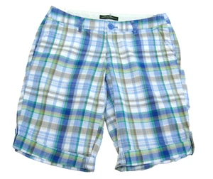 EDDIE BAUER Womens (Size 4) Blue Plaid Bermuda Chino Shorts 4 Pockets Zipper Fly - Picture 1 of 4