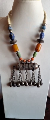 BACHELITE CORALLO TURCHESE ARGENTO  HIRZ / HERZ   LAPISLAZZULI  COLLANA ETNICA - Immagine 1 di 4