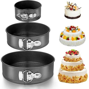 3pc Non-Stick Baking Springform Round Cake Tin Tray Pan Set Kit Spring Loaded - Picture 1 of 12