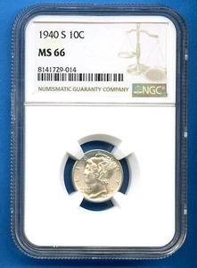 1940 S NGC MS66 Mercury Dime US Mint Silver Coin 10c Non Designated FS-501 - Picture 1 of 4