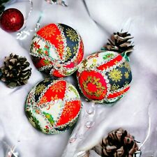 Set Of 3 Quilted Christmas Ornaments Festive Multicolor Fabrics 4.5” Handmade