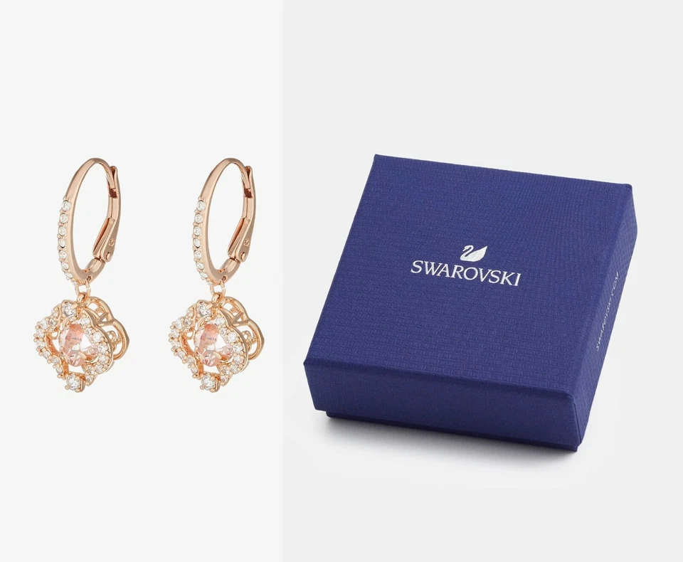 New in Gift Box SWAROVSKI 5516477 Rose Gold Pink Sparkling Dance Clover Earrings - Image 1 of 4