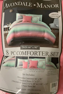 🧷 Avondale Manor Cypress 8-piece Bedding Set, Multicolor, Twin 🆕 As Shown - Image 1 of 4