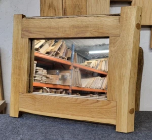 Small Hand-Crafted Oak Framed Mirror | Waney Edge Furniture, Natural Finish - Picture 1 of 7