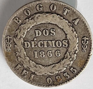 Columbia Bogotá 1866 2 Dos Décimos Plata, Bonita Moneda - Imagen 1 de 2