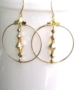 NEU! Vergoldete Ohrhänger Creolen mit goldenen Bicones Ohrringen. Großes Unikat Statement - Bild 1 von 5