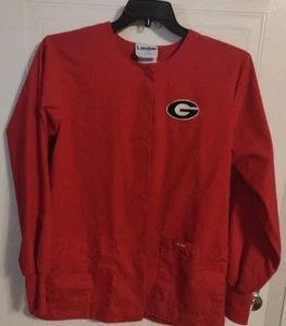 Vintage Landau Georgia Bulldog UGA Nurse Scrub Button Up Cover-up Jacket Medium - Picture 1 of 7