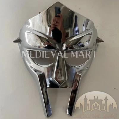 MEDIEVALMART 手工锻造银色 MF DOOM 面具 疯狂恶棍 面具 万圣节 礼物 — 第 1/4 张图片