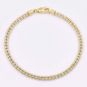 3.5mm Diamond Cut Ice Chain Link Bracelet Real 10K Yellow White Gold 8.5" - Picture 1 of 5